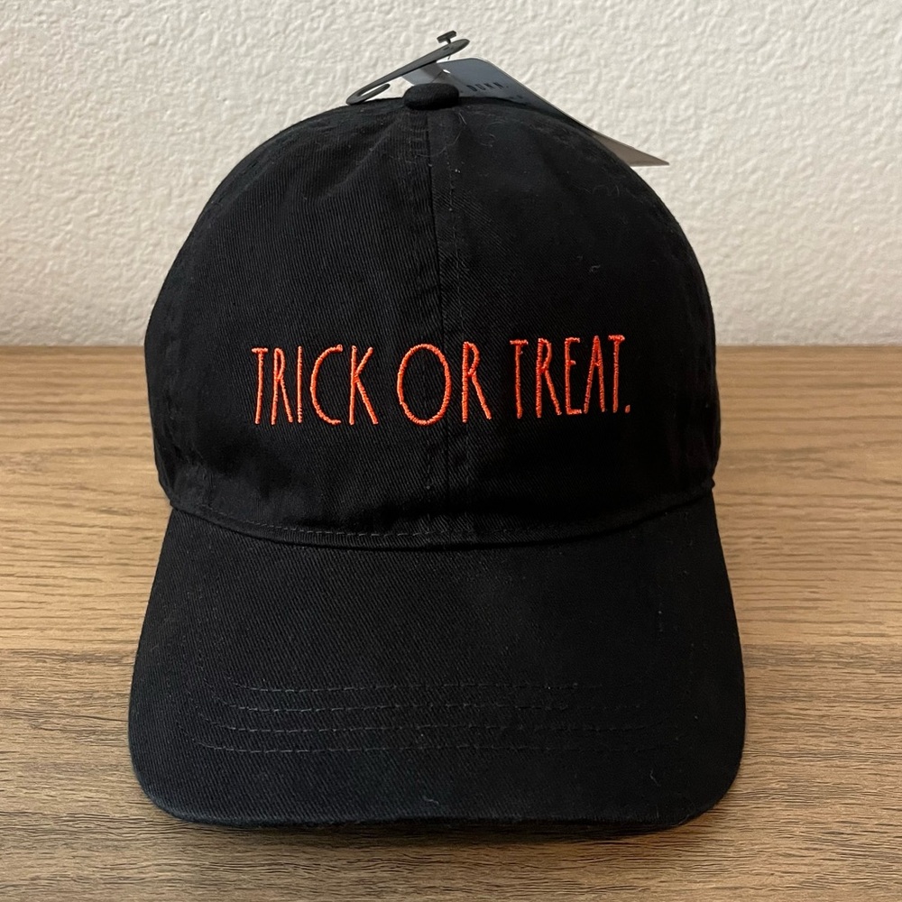 Rae Dunn Halloween Trick Or Treat Hat Cap Adjustable Strapback Black Orange NEW